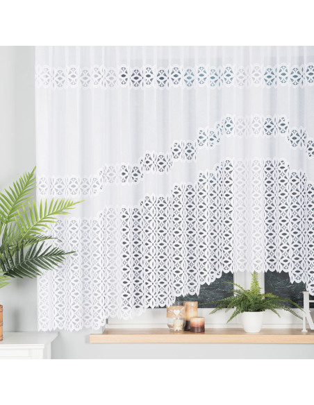 ADRIANNA - Firanka gotowa żakardowa z podcięciem na dole - 400x160 cm - kolor biały