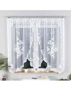 FUKSJA · firanka gotowa z podcięciem · biała · kwiaty i ornamenty · 320x160 cm