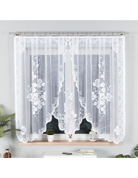 FUKSJA · firanka gotowa z podcięciem · biała · kwiaty i ornamenty · 320x160 cm