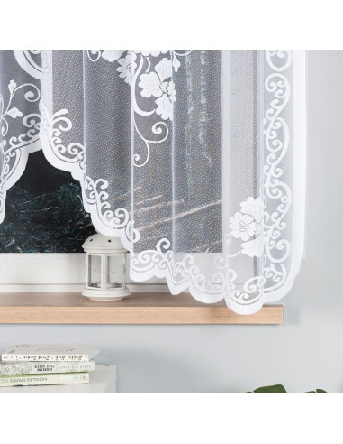 FUKSJA · firanka gotowa z podcięciem · biała · kwiaty i ornamenty · 320x160 cm