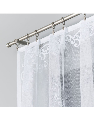 FUKSJA · firanka gotowa z podcięciem · biała · kwiaty i ornamenty · 320x160 cm