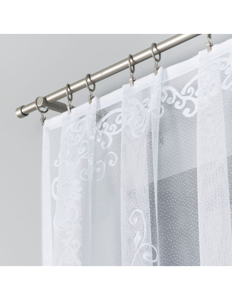 FUKSJA · firanka gotowa z podcięciem · biała · kwiaty i ornamenty · 320x160 cm