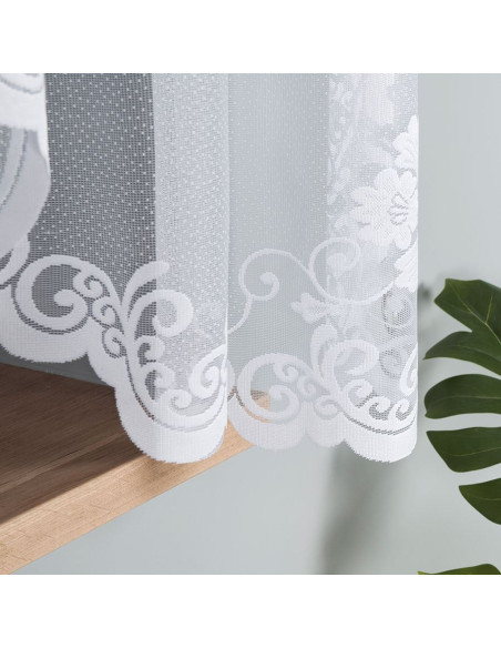 FUKSJA · firanka gotowa z podcięciem · biała · kwiaty i ornamenty · 320x160 cm