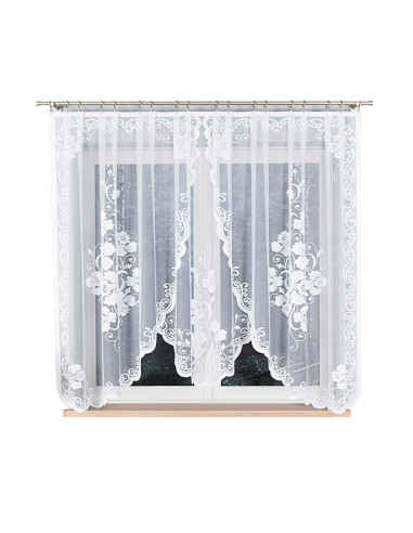 FUKSJA · firanka gotowa z podcięciem · biała · kwiaty i ornamenty · 320x160 cm