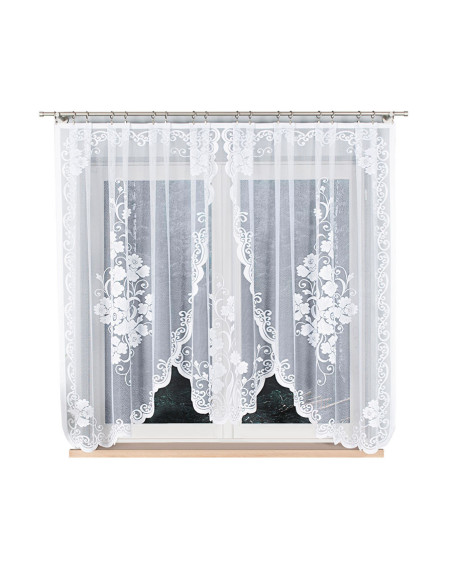 FUKSJA · firanka gotowa z podcięciem · biała · kwiaty i ornamenty · 320x160 cm