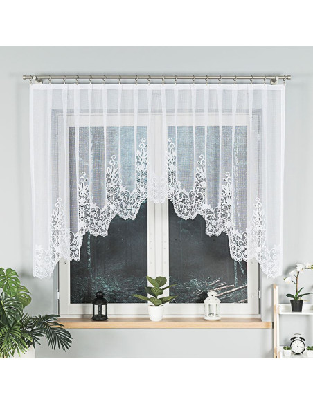 BERENIKA - Firanka gotowa żakardowa z podcięciem na dole - 330x130 cm - kolor biały