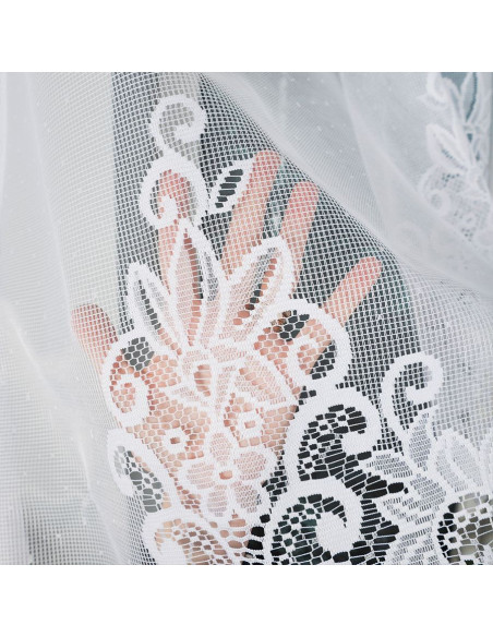 BERENIKA - Firanka gotowa żakardowa z podcięciem na dole - 330x130 cm - kolor biały