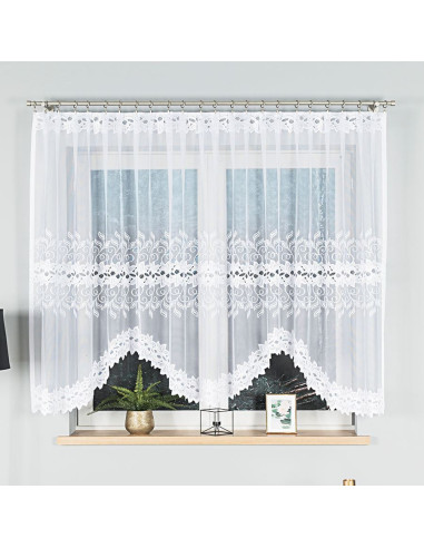BASTIA · Firanka gotowa żakardowa z podcięciem na dole · 300x150 cm · kolor biały
