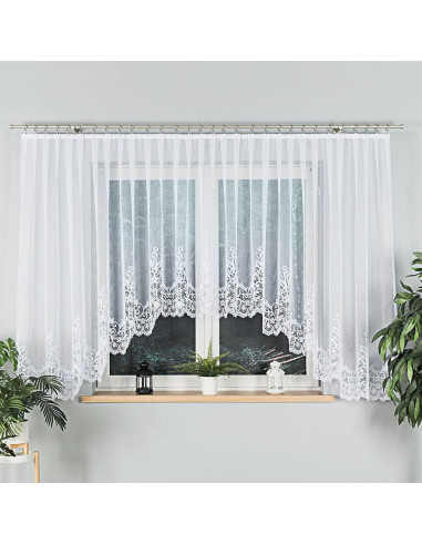 BERENIKA · Firanka gotowa żakardowa z podcięciem na dole · 430x160 cm · kolor biały