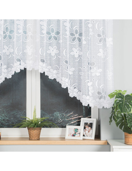 RENATA - Firanka gotowa żakardowa z podcięciem na dole - 300x130 cm - kolor biały