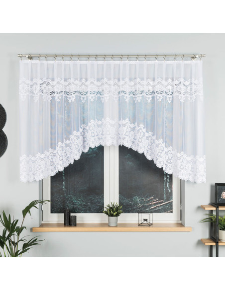 DARIA - Firanka gotowa żakardowa z podcięciem na dole - 300x120 cm - kolor biały