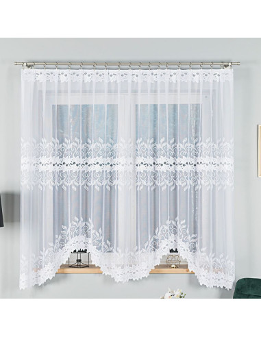 BASTIA · firanka gotowa żakardowa · biała · wzór roślinny · 300x180 cm