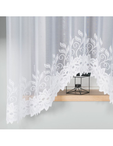 BASTIA · firanka gotowa żakardowa · biała · wzór roślinny · 300x180 cm