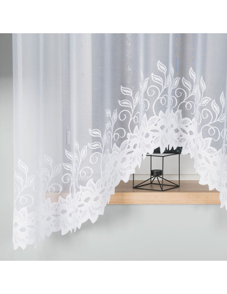 BASTIA · firanka gotowa żakardowa · biała · wzór roślinny · 300x180 cm