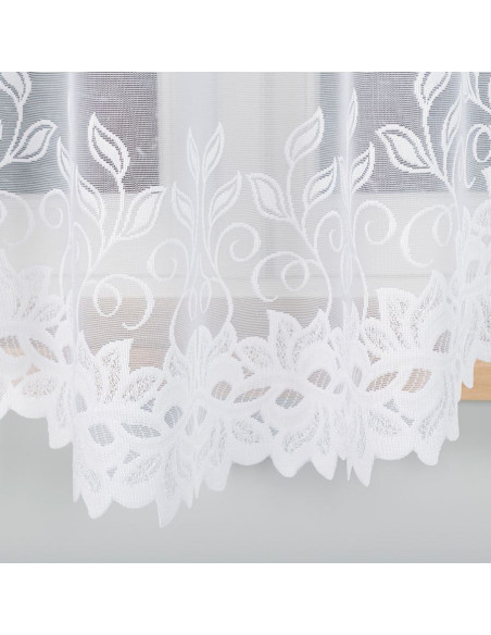 BASTIA · firanka gotowa żakardowa · biała · wzór roślinny · 300x180 cm