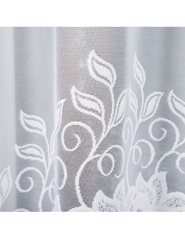 BASTIA · firanka gotowa żakardowa · biała · wzór roślinny · 300x180 cm