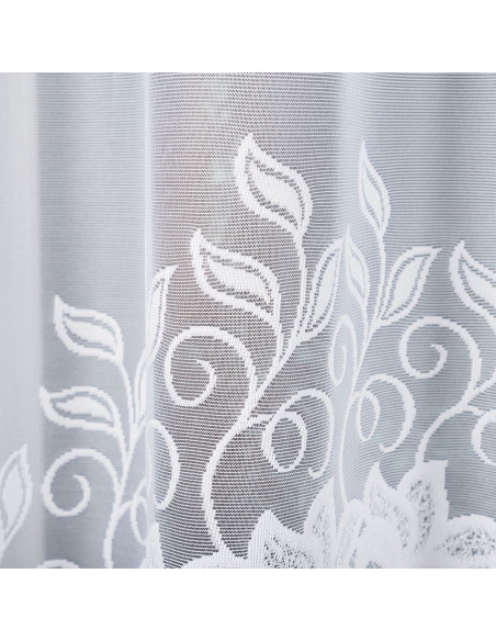 BASTIA · firanka gotowa żakardowa · biała · wzór roślinny · 300x180 cm