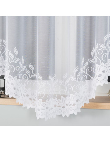 BASTIA · firanka gotowa żakardowa · biała · wzór roślinny · 300x180 cm