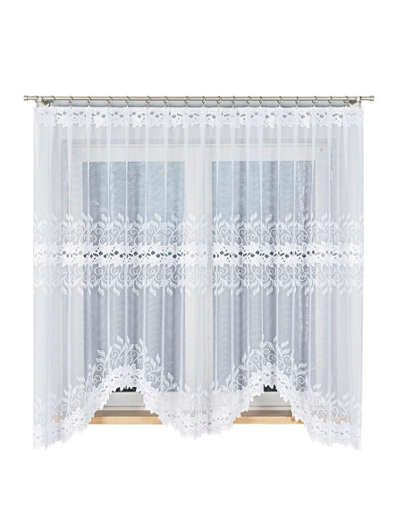 BASTIA · firanka gotowa żakardowa · biała · wzór roślinny · 300x180 cm