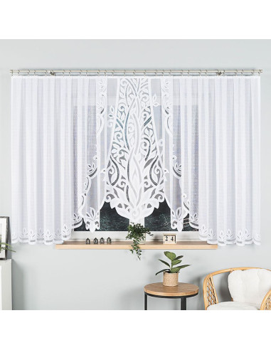 POLA - Firanka gotowa żakardowa z podcięciem na dole - 500x160 cm - kolor biały