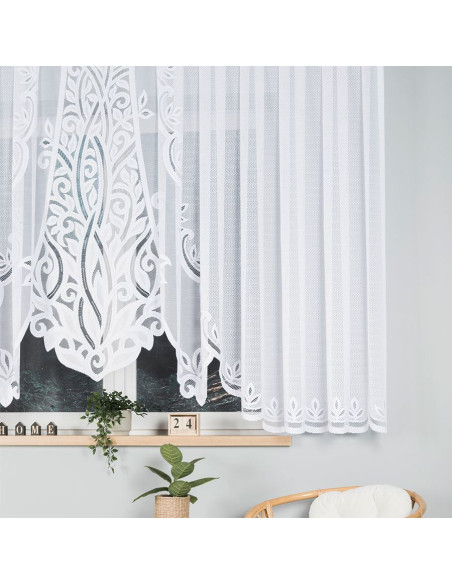 POLA - Firanka gotowa żakardowa z podcięciem na dole - 500x160 cm - kolor biały