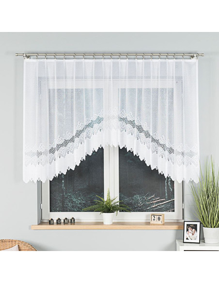 MODESTA · firanka gotowa z podcięciem · biała · klasyczny wzór · 250x120