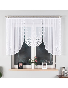 EWELINA - Firanka gotowa żakardowa z podcięciem na dole - 300x120 cm - kolor biały