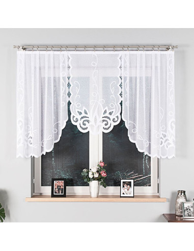 EWELINA - Firanka gotowa żakardowa z podcięciem na dole - 300x120 cm - kolor biały