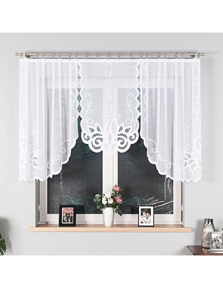 EWELINA - Firanka gotowa żakardowa z podcięciem na dole - 300x120 cm - kolor biały