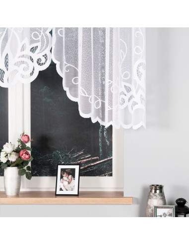 EWELINA - Firanka gotowa żakardowa z podcięciem na dole - 300x120 cm - kolor biały