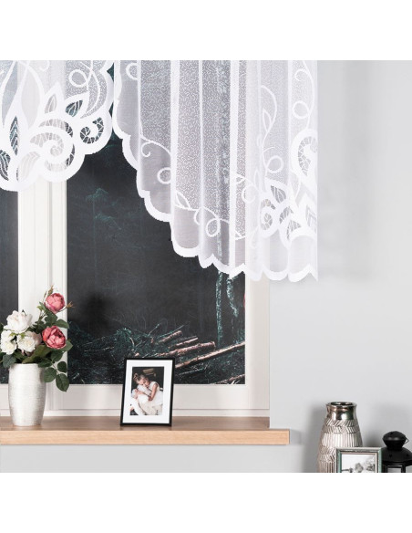 EWELINA - Firanka gotowa żakardowa z podcięciem na dole - 300x120 cm - kolor biały