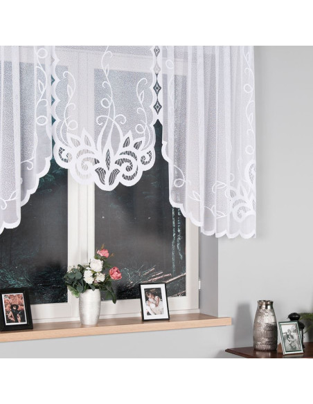 EWELINA - Firanka gotowa żakardowa z podcięciem na dole - 300x120 cm - kolor biały