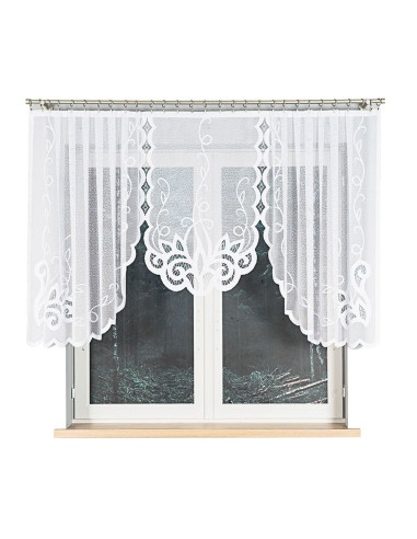 EWELINA - Firanka gotowa żakardowa z podcięciem na dole - 300x120 cm - kolor biały