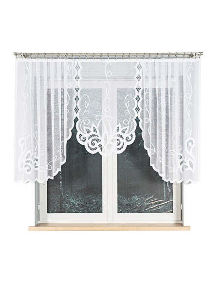 EWELINA - Firanka gotowa żakardowa z podcięciem na dole - 300x120 cm - kolor biały