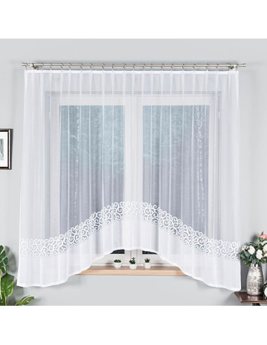 DANIELA · firanka gotowa z podcięciem · biała · klasyczny wzór · 300x170