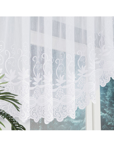 JOWITA - Firanka gotowa żakardowa z podcięciem na dole - 400x80 cm - kolor biały