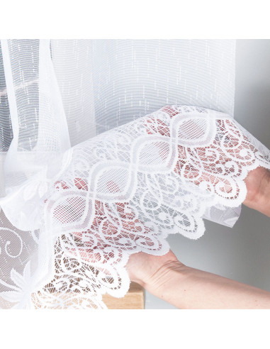 JOWITA - Firanka gotowa żakardowa z podcięciem na dole - 400x80 cm - kolor biały