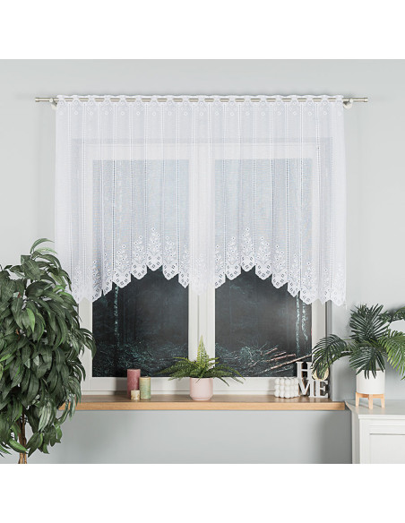 KLEMENTYNA - Firanka gotowa żakardowa z podcięciem na dole - 200x120 cm - kolor biały