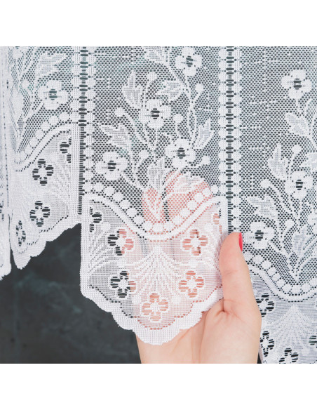 KLEMENTYNA - Firanka gotowa żakardowa z podcięciem na dole - 200x120 cm - kolor biały