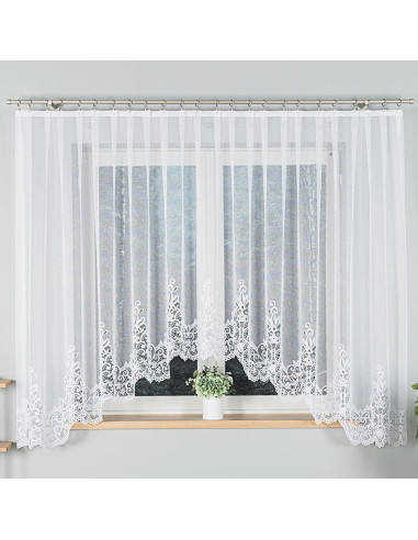 BERENIKA - Firanka gotowa żakardowa z podcięciem na dole - 400x170 cm - kolor biały