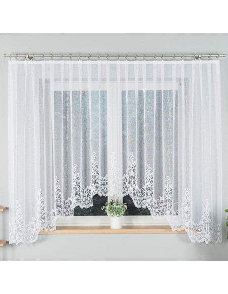 BERENIKA - Firanka gotowa żakardowa z podcięciem na dole - 400x170 cm - kolor biały
