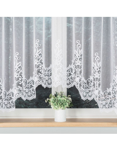 BERENIKA - Firanka gotowa żakardowa z podcięciem na dole - 400x170 cm - kolor biały