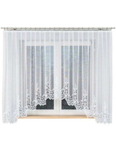 BERENIKA - Firanka gotowa żakardowa z podcięciem na dole - 400x170 cm - kolor biały