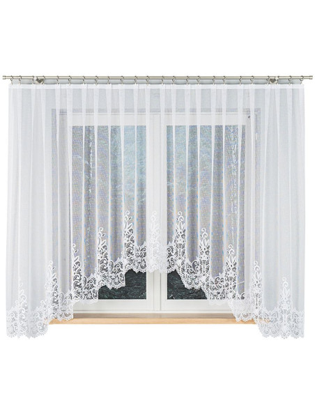 BERENIKA - Firanka gotowa żakardowa z podcięciem na dole - 400x170 cm - kolor biały