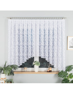 LEOKADIA · firanka gotowa z podcięciem · biała · ornamenty · 400x155