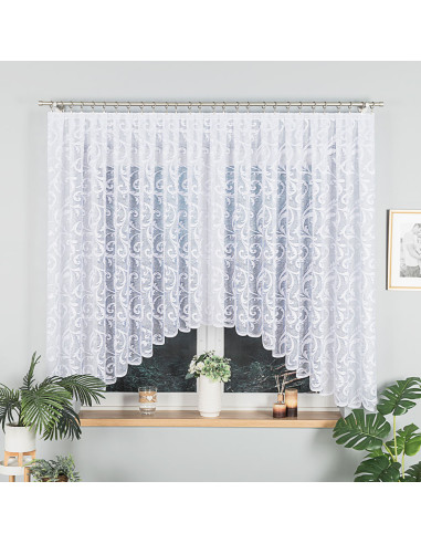 LEOKADIA · firanka gotowa z podcięciem · biała · ornamenty · 400x155