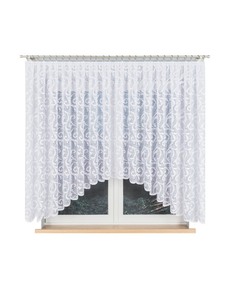 LEOKADIA · firanka gotowa z podcięciem · biała · ornamenty · 400x155