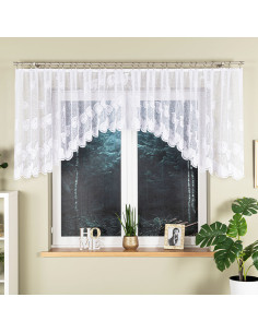 NORA - Firanka gotowa żakardowa z podcięciem na dole - 400x100 cm - kolor biały