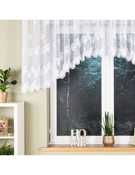 NORA - Firanka gotowa żakardowa z podcięciem na dole - 400x100 cm - kolor biały
