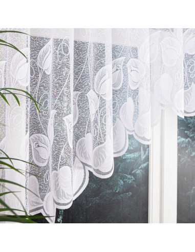 NORA - Firanka gotowa żakardowa z podcięciem na dole - 400x100 cm - kolor biały